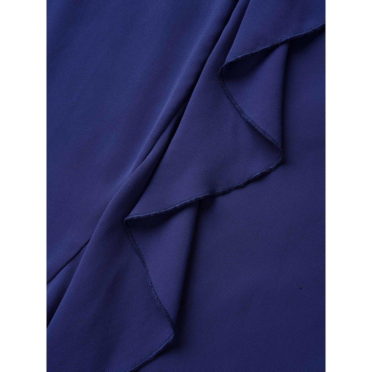 Plus Size Chiffon Overlap Collar Ruffle Sleeve Dress DarkBlue Women Formal See through Overlap Collar Short sleeve Curvy BloomChic 30/6X Product Image
