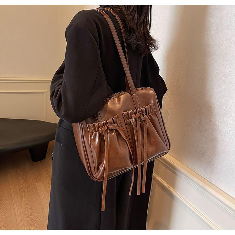Faux Leather Ribbon Accent Shoulder Bag Product Image
