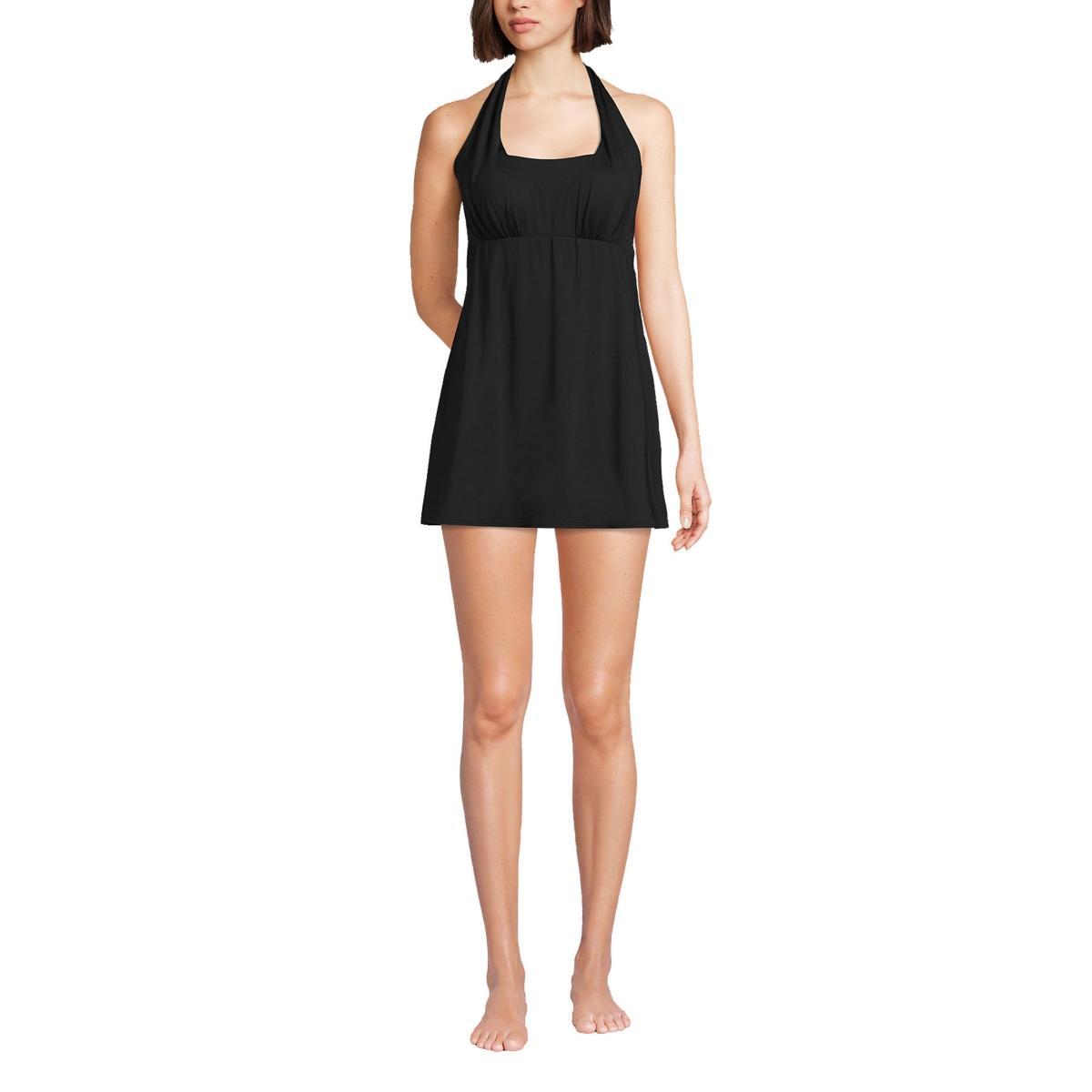 Women's Lands' End Chlorine Resistant Square Neck Halter Swim Dress, Size: Small, Black Product Image
