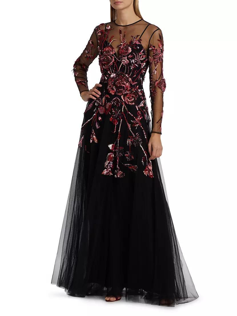 Embroidered Roses A-Line Gown Product Image