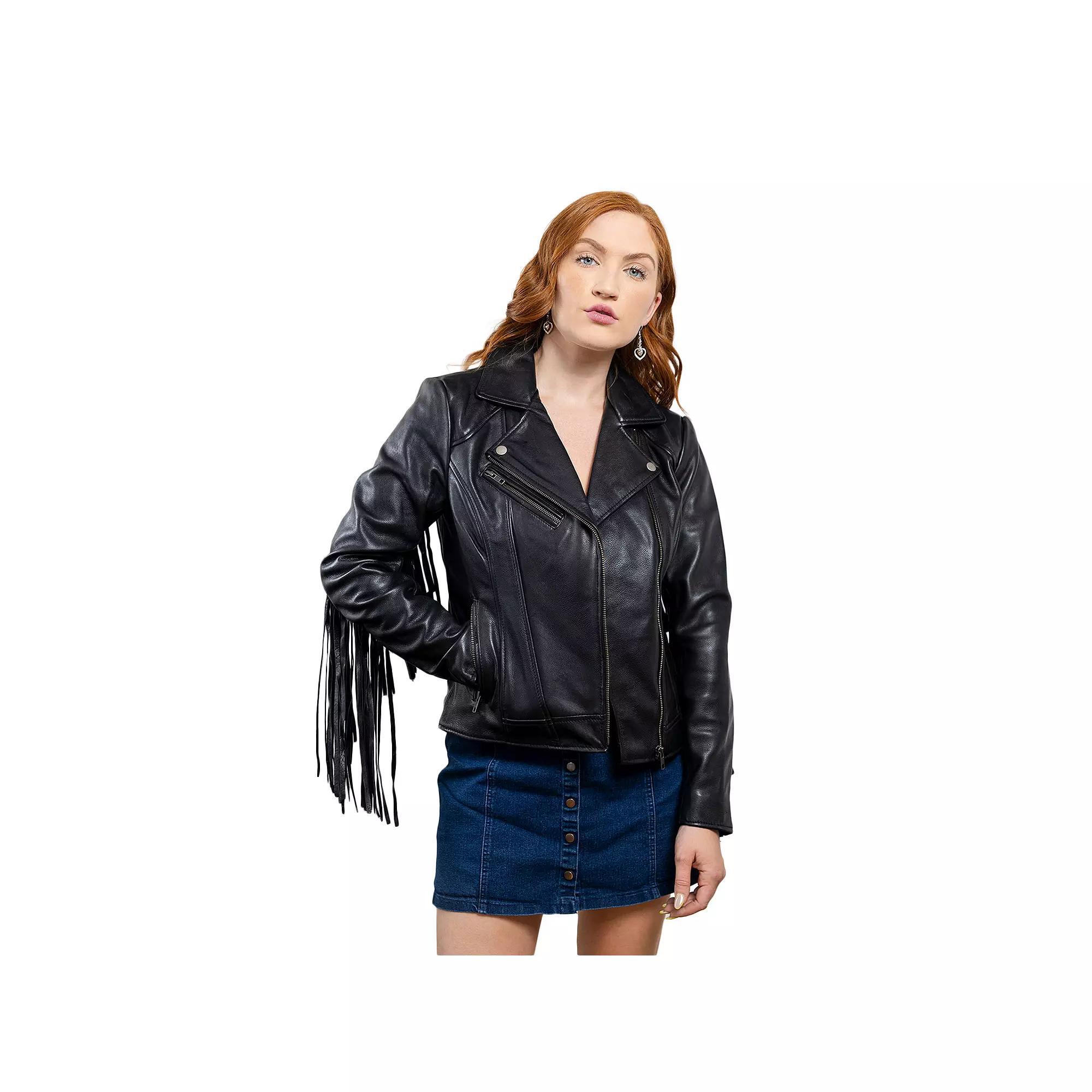 Plus Size Whet Blu Daisy Fringed Asymmetrical Moto Leather Jacket, Women's, Size: 4XL, Red Product Image