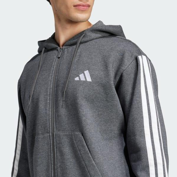 Men's adidas Essentials 3-Stripes Fleece Sportswear Zip Front Hoodie, Size: Medium, Medium Grey Grey Product Image