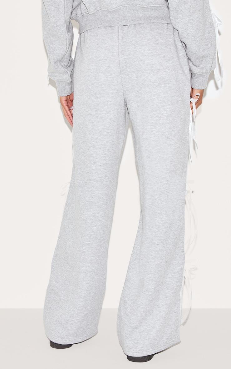 Grey Marl Velvet Bow Detail Wide Leg Sweatpants Product Image