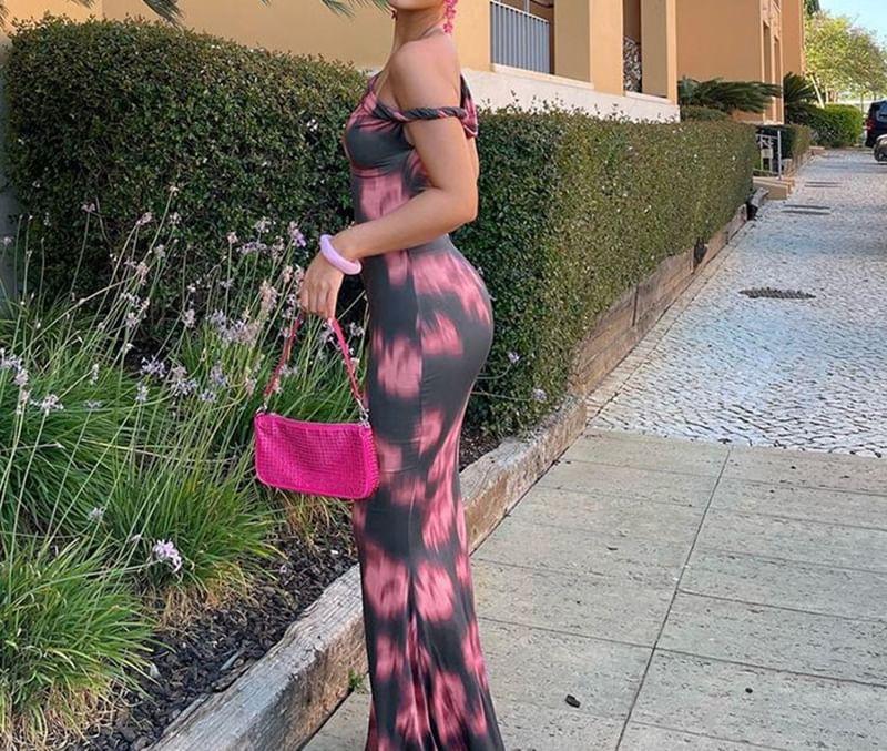 One Shoulder Tie Dye Ruched Bodycon Maxi Dress Product Image