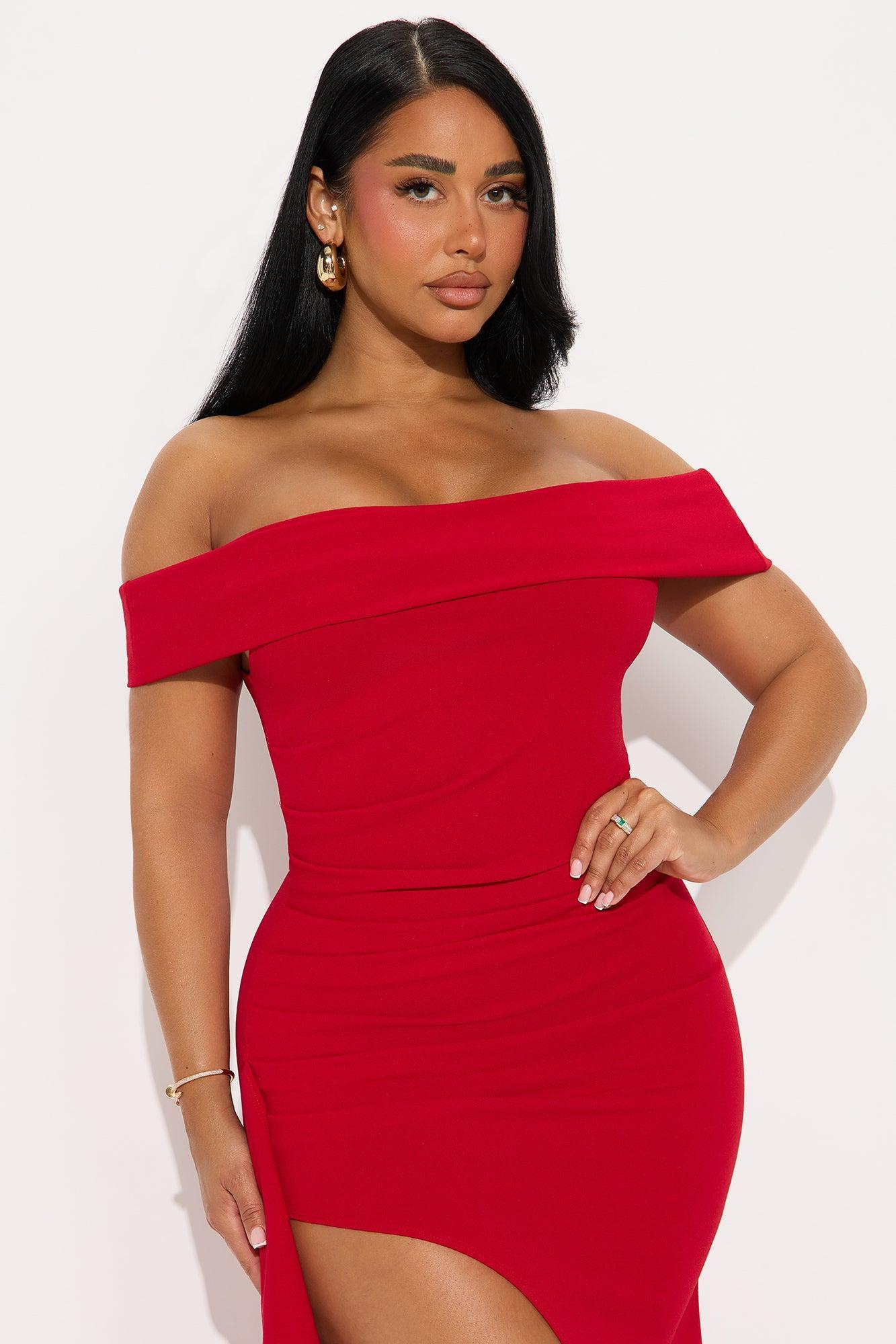 Shantal Off Shoulder Crepe Maxi Dress - Red Female Product Image