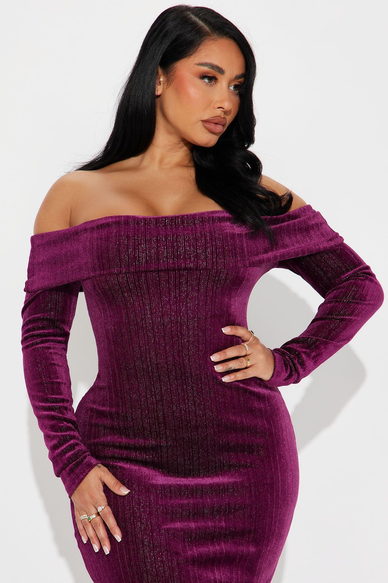 All That Shimmer Velvet Maxi Dress - Burgundy Product Image