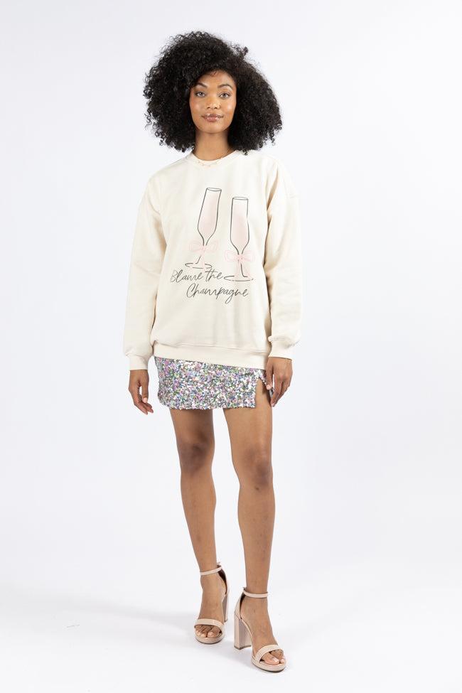 Blame The Champagne Cream Oversized Graphic Sweatshirt SALE Product Image