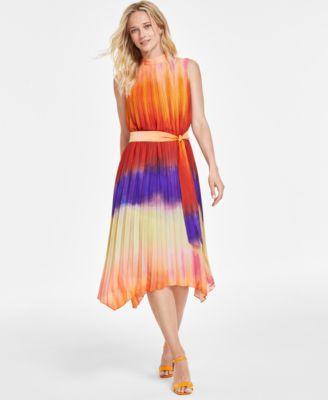 Tahari Asl Womens Ombre Pleated Midi Dress Product Image