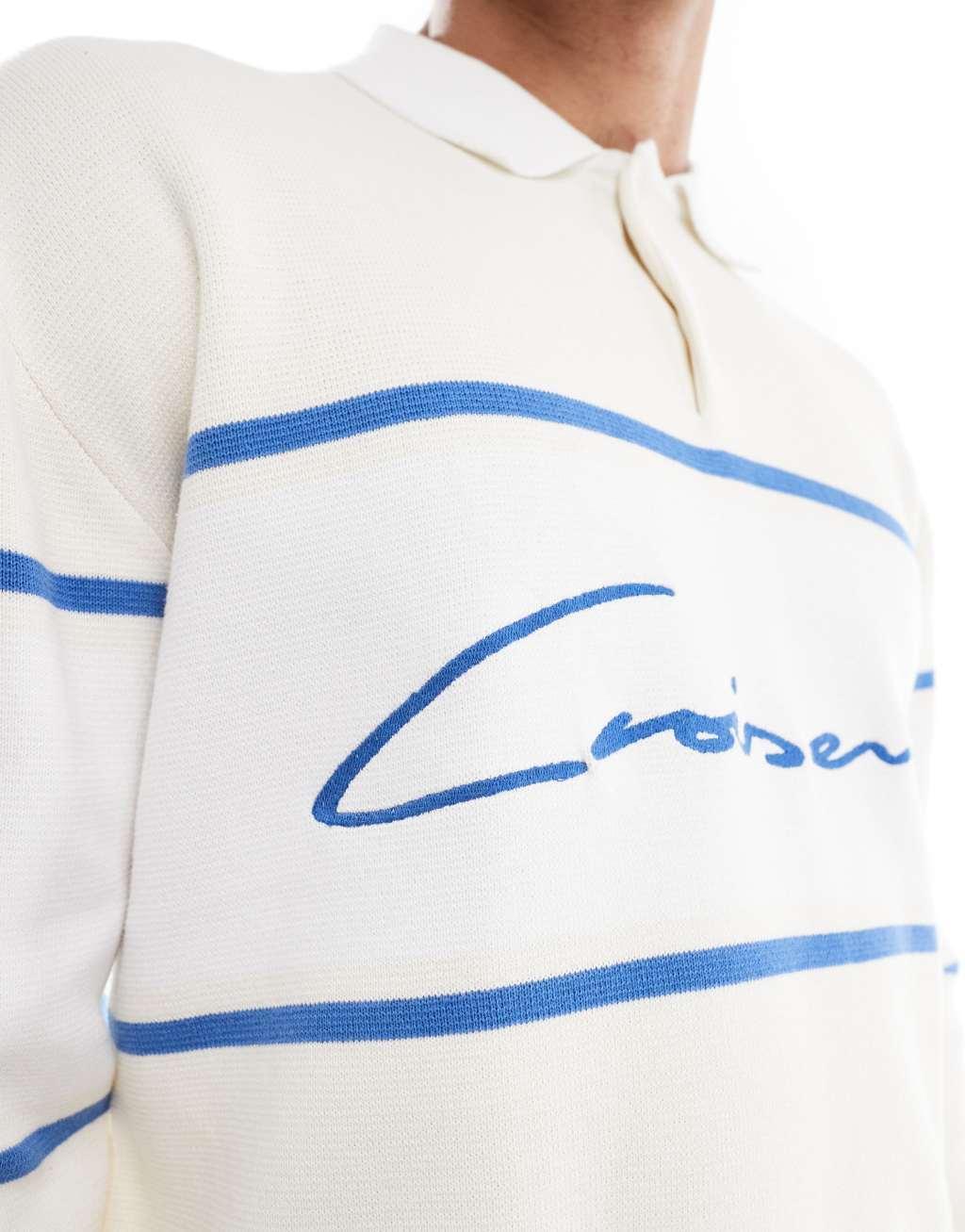 Pull&Bear knitted retro polo in ecru Product Image