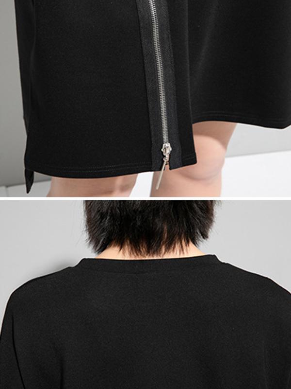 Original Black Zipper Batwing Sleeve Round-Neck Mini Dress Product Image