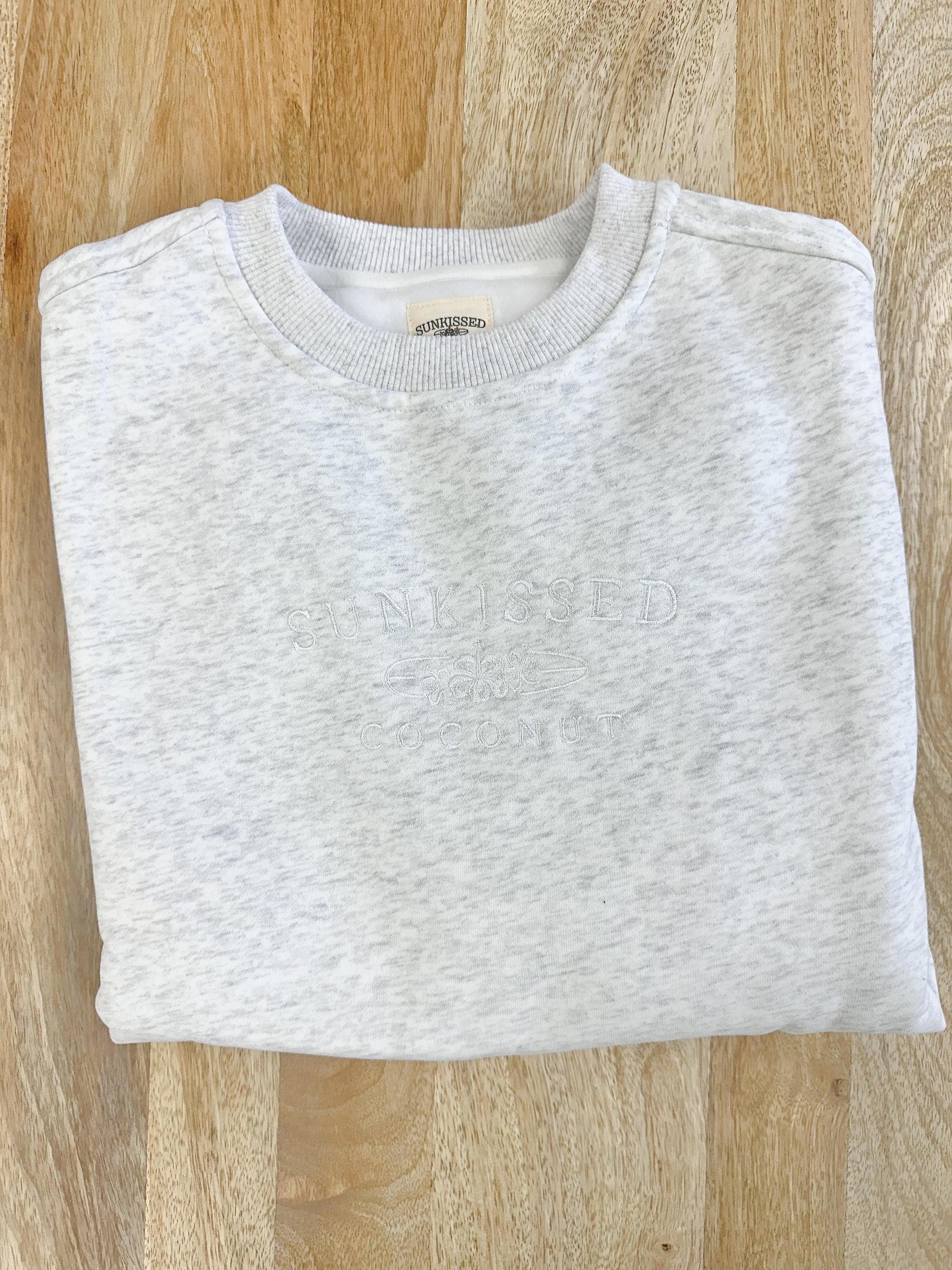 Pearl Grey and White Thread Sunkissedcoconut Logo Embroider Sweatshirt Product Image