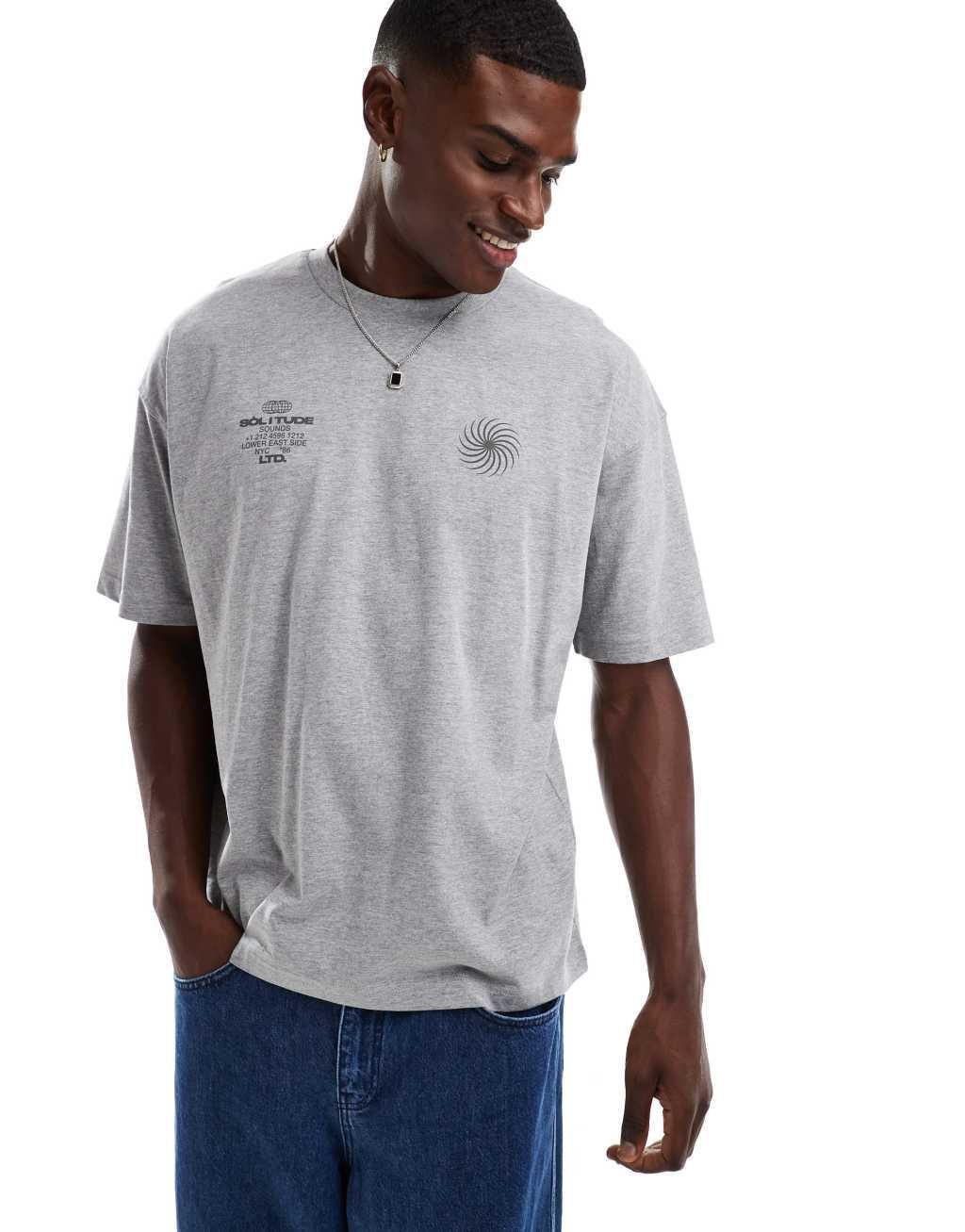 ASOS DESIGN oversized t-shirt with celestial graphic in gray heather Product Image