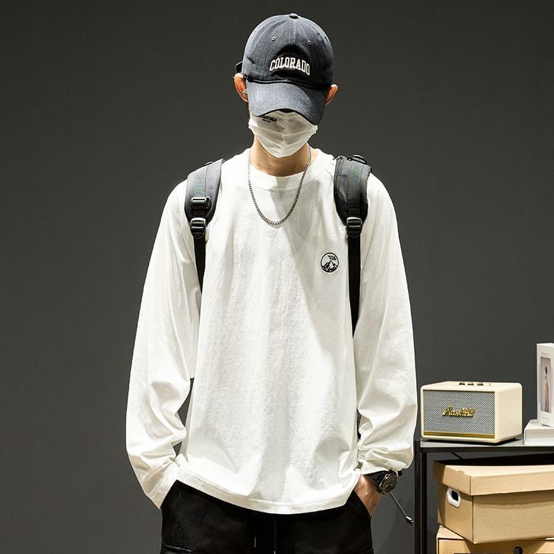 Long-Sleeve Crew Neck Embroidered T-Shirt Product Image
