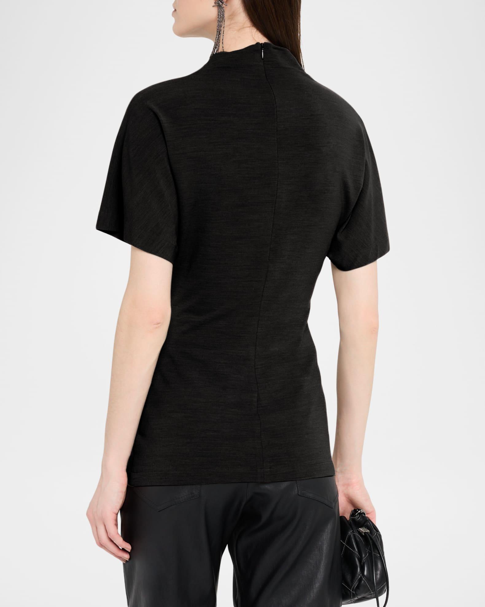 Mock-Neck Buckle Draped Jersey Top Product Image