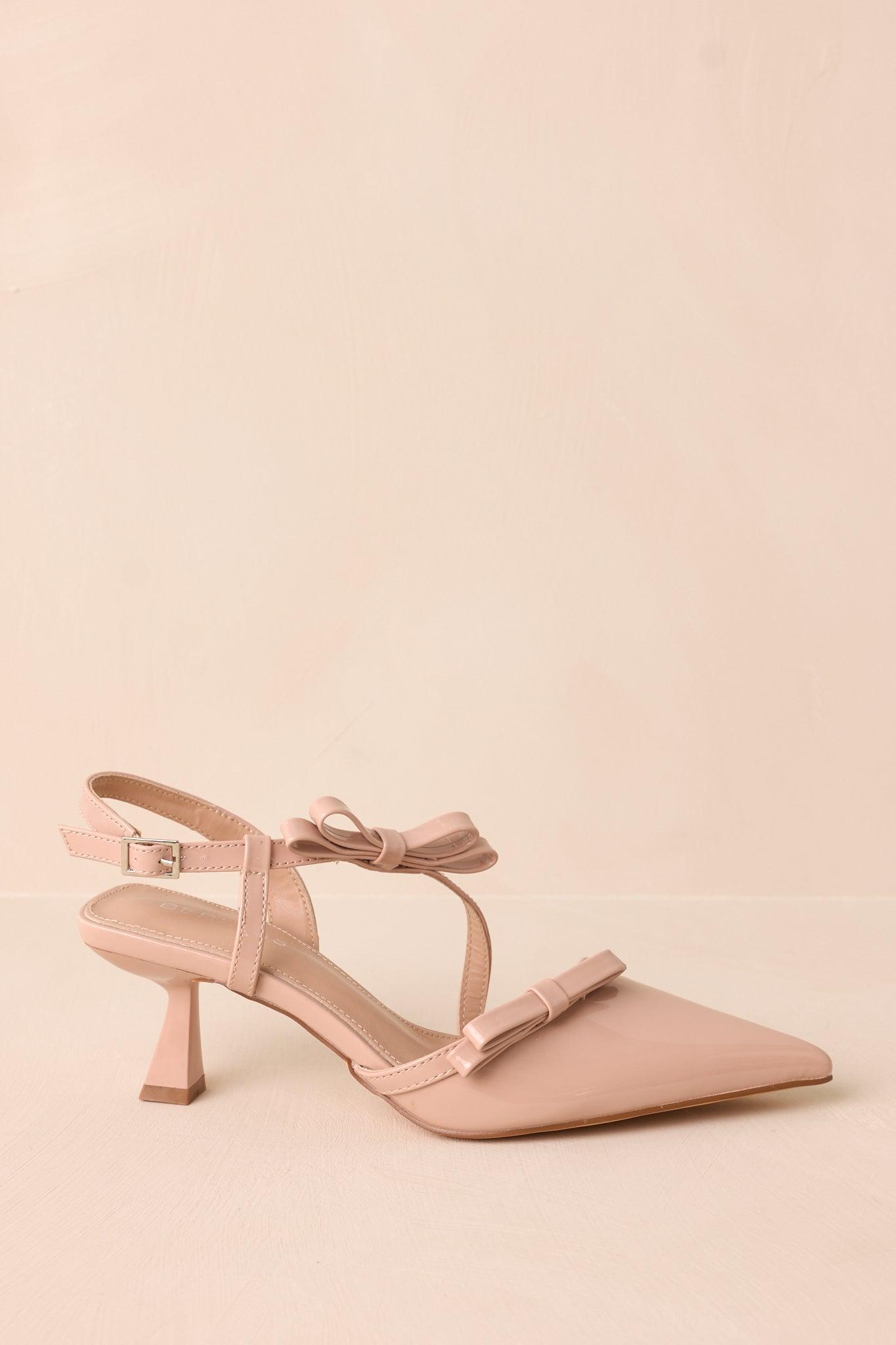 Take A Walk Beige Bow Slingback Kitten Heels Product Image