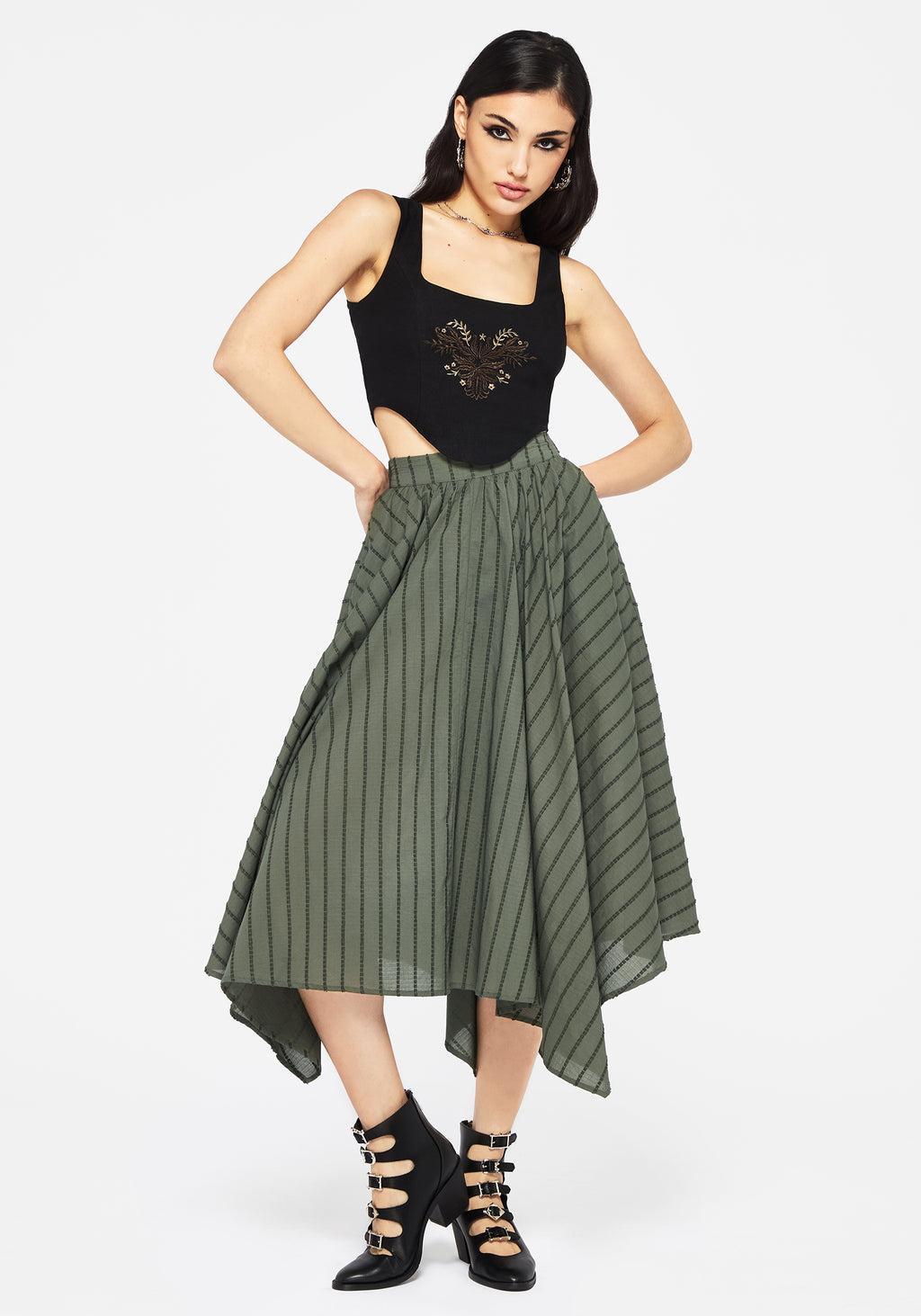 Blythe Cotton Handkerchief Hem Midaxi Skirt - Green Product Image