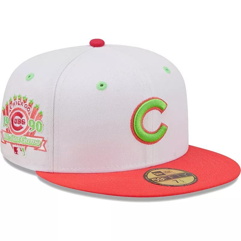 Men's New Era White/Coral Chicago Cubs 1990 MLB All-Star Game Strawberry Lolli 59FIFTY Fitted Hat, Size: 7 5/8 Product Image