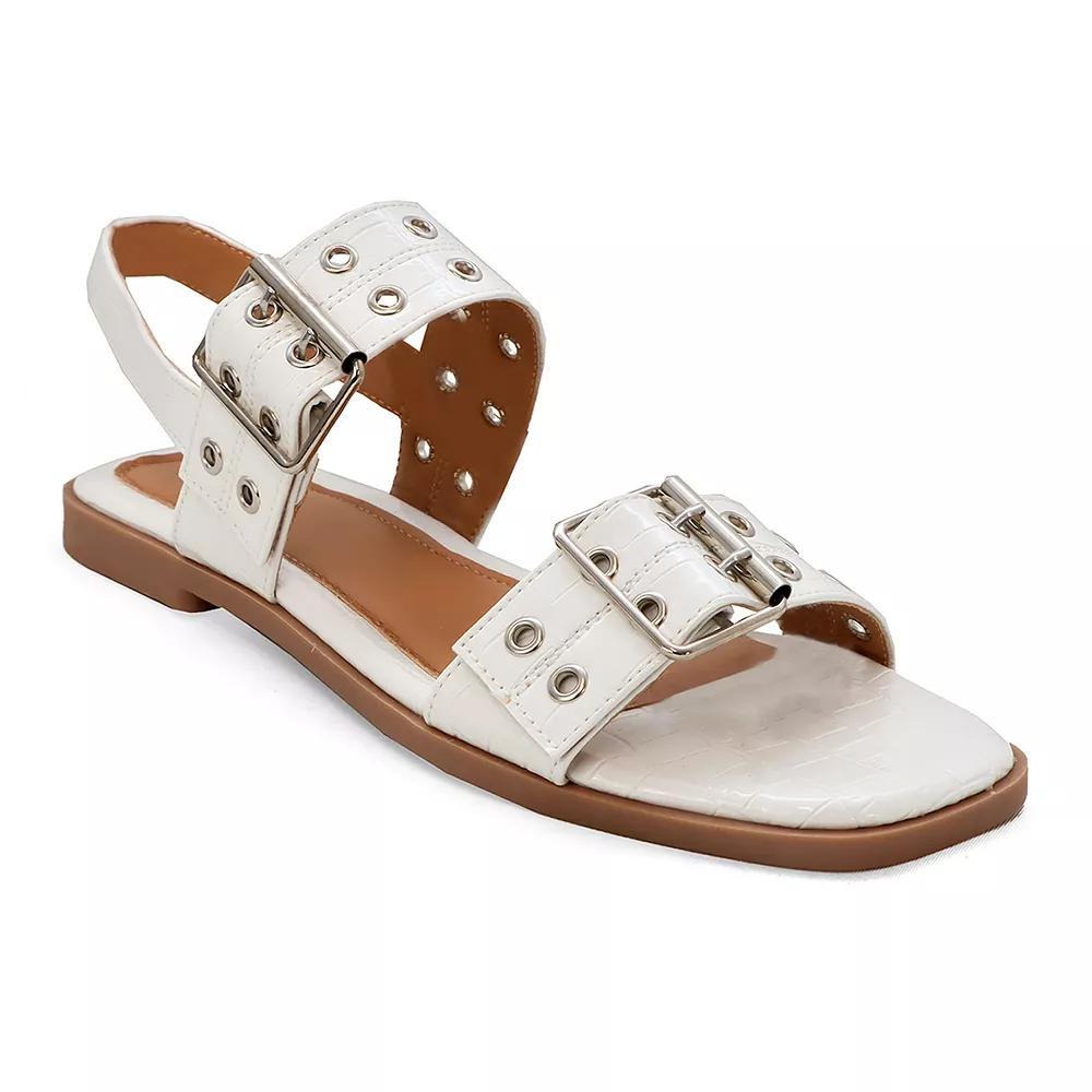 Yoki Women's Double Buckle Square Toe Flat Sandal, Size: 9 Medium, White Product Image