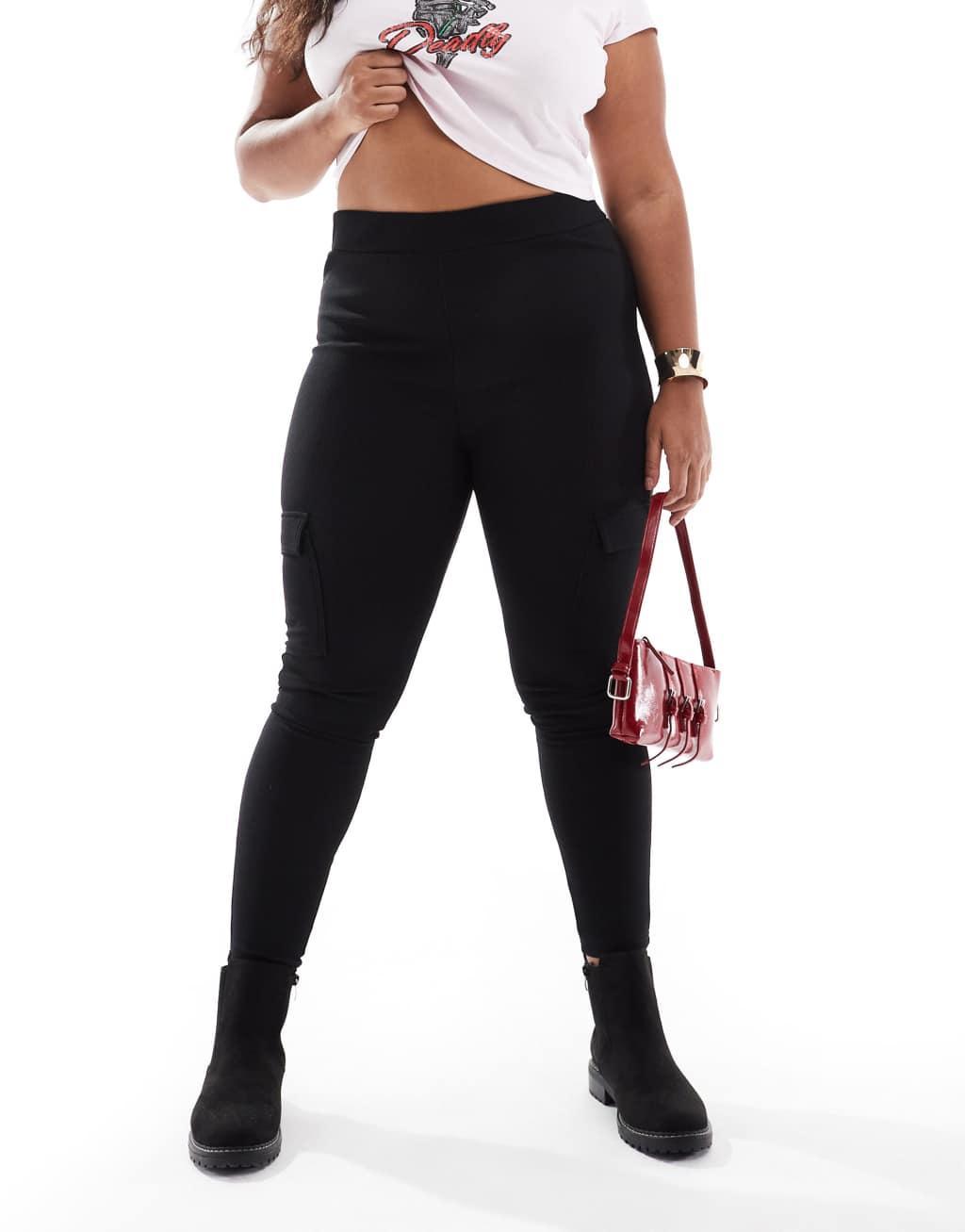 Yours ribbed cargo leggings in black Product Image