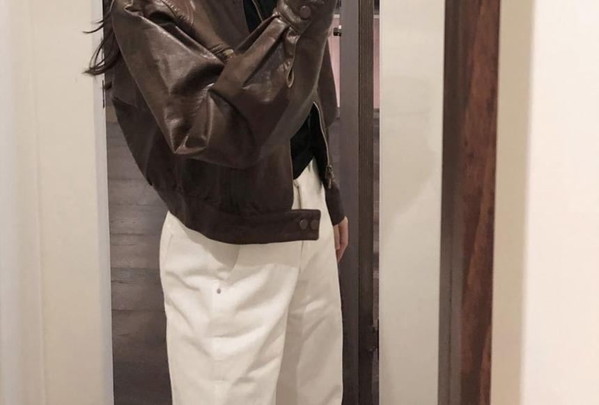 Faux Leather Zip-Up Crop Jacket Product Image