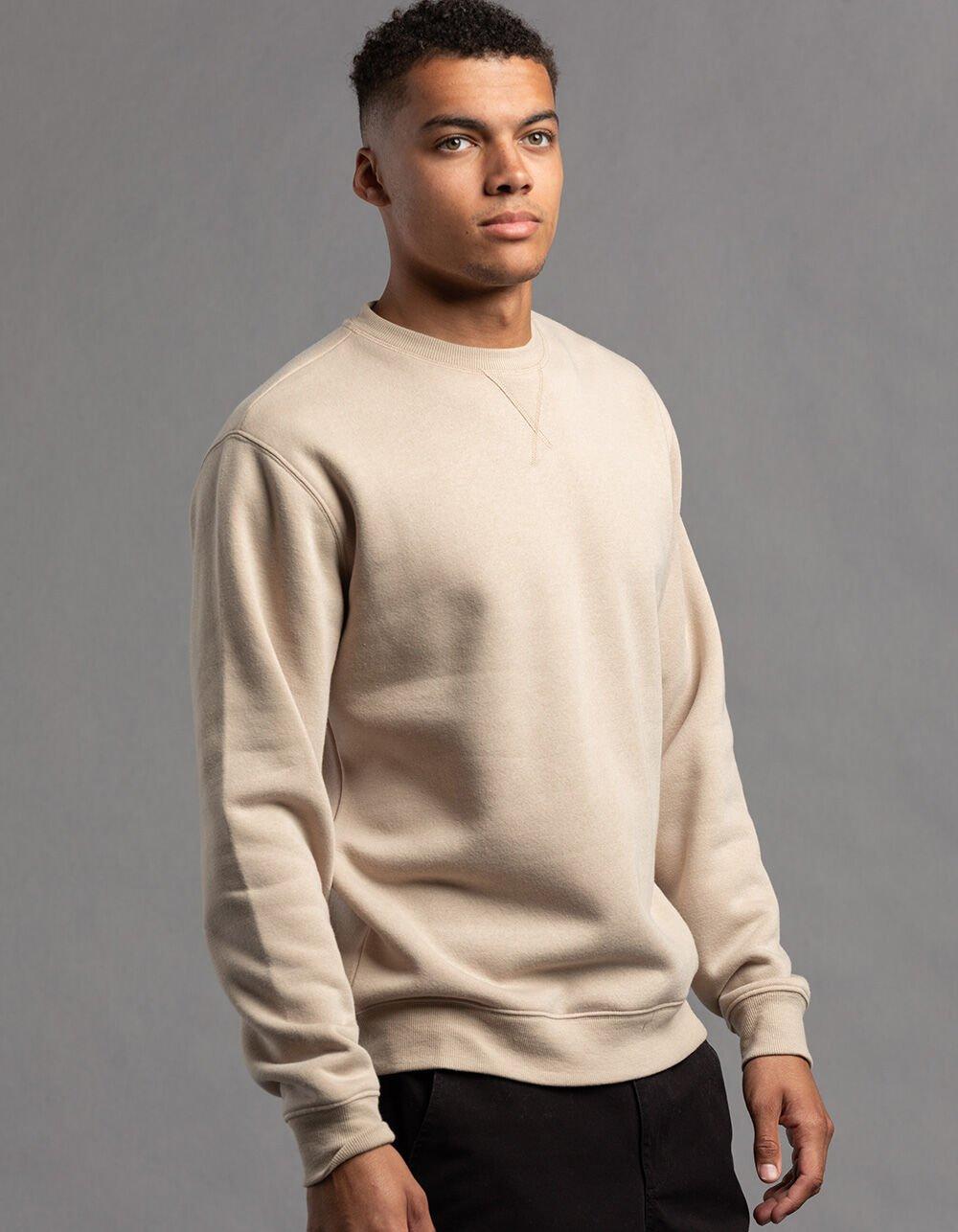 RSQ Mens Solid Crewneck Fleece Sweatshirt - KHAKI Product Image
