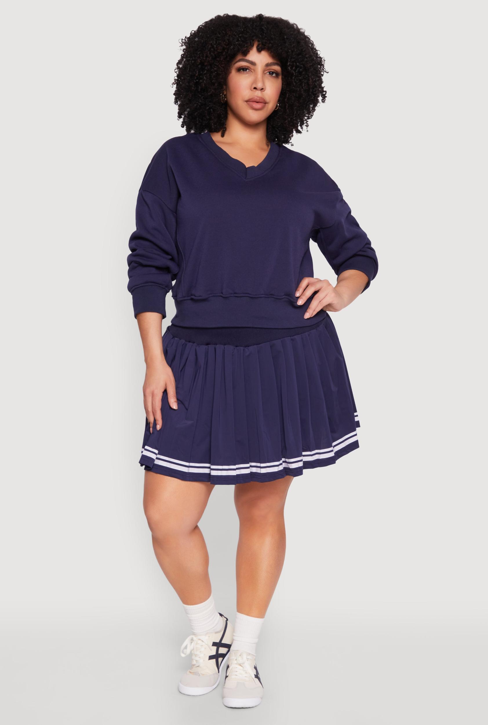 Womens Plus Size Varsity Stripe Pleated Skirt Product Image