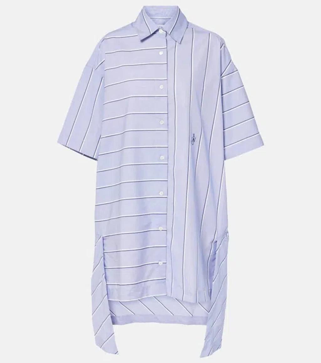 JW ANDERSON Striped Cotton-blend Shirt Dress In Glacier Blue Product Image