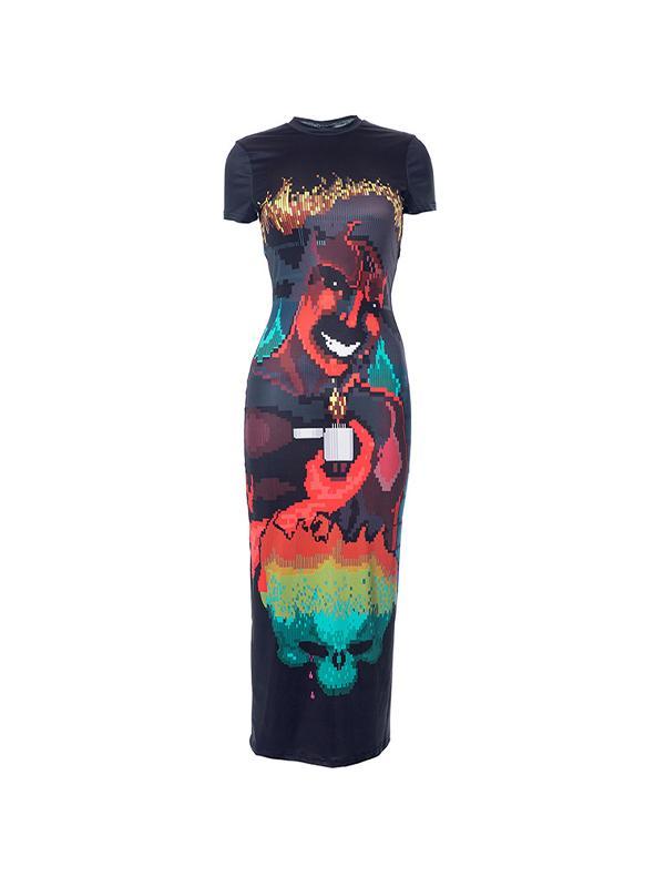 3D Print Backless Pullover Maxi Dress Product Image