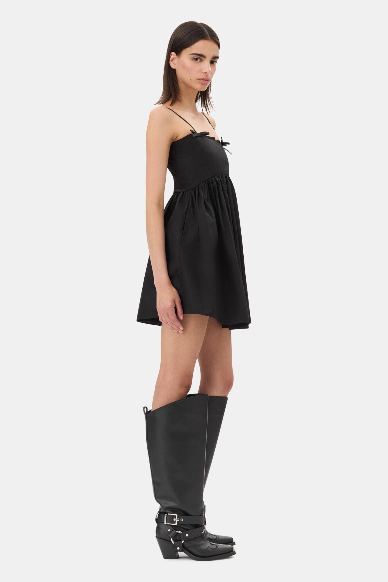 Black Cotton Poplin Strap Dress Product Image