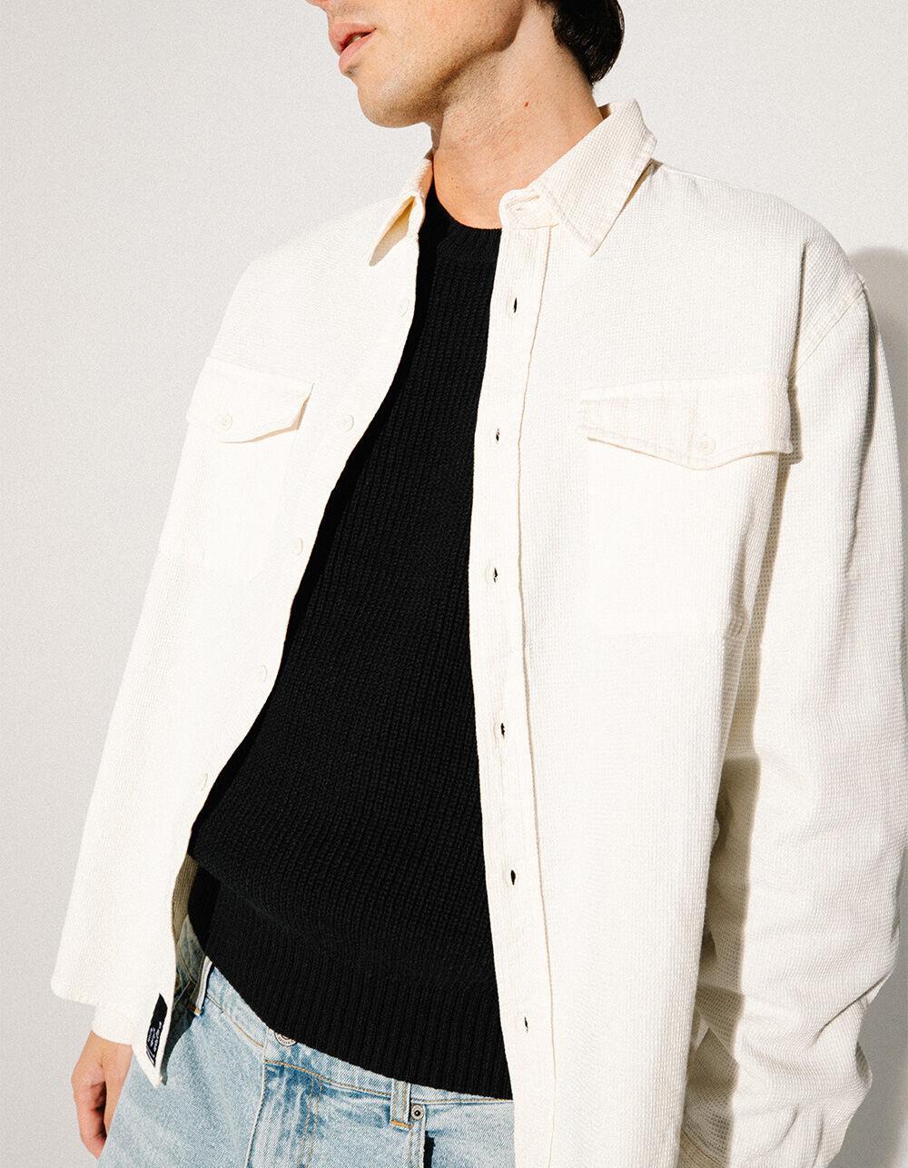 RSQ Mens Waffle Oversized Long Sleeve Button Up Shirt - OFF WHITE Product Image