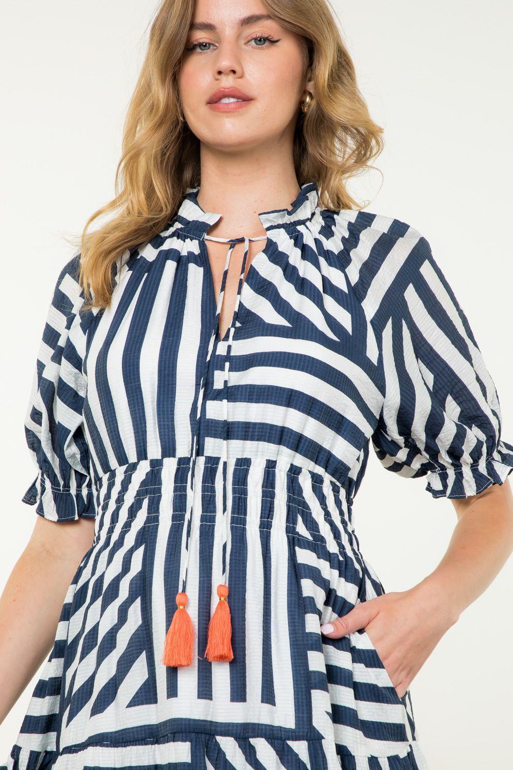 Tess Puff Sleeve Striped Tiered Dress Product Image