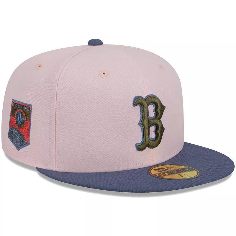 Men's New Era Pink/Blue Boston Red Sox  Olive Undervisor 59FIFTY Fitted Hat, Size: 8 Product Image