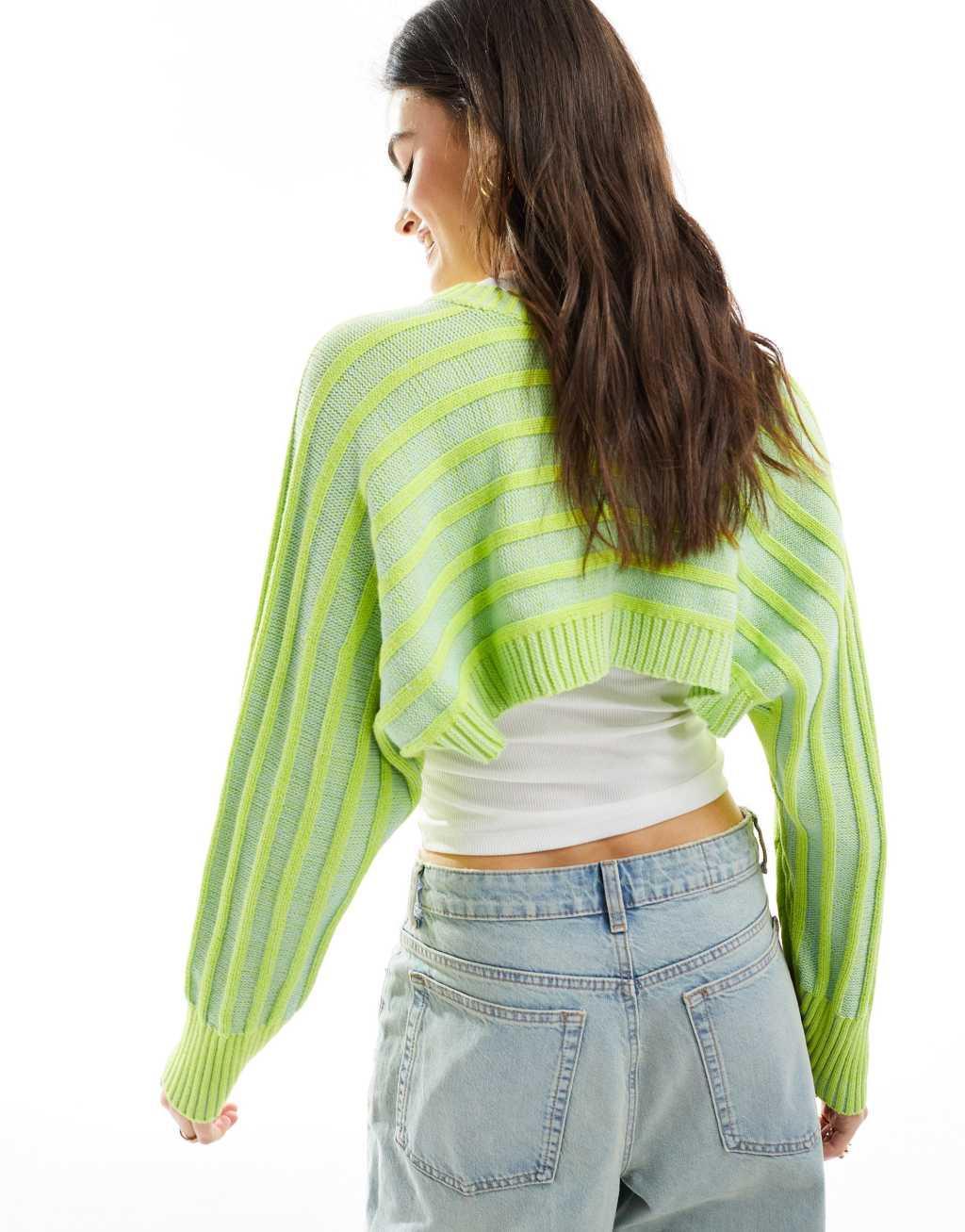 ASOS DESIGN crew neck wide cropped cardigan in green Product Image