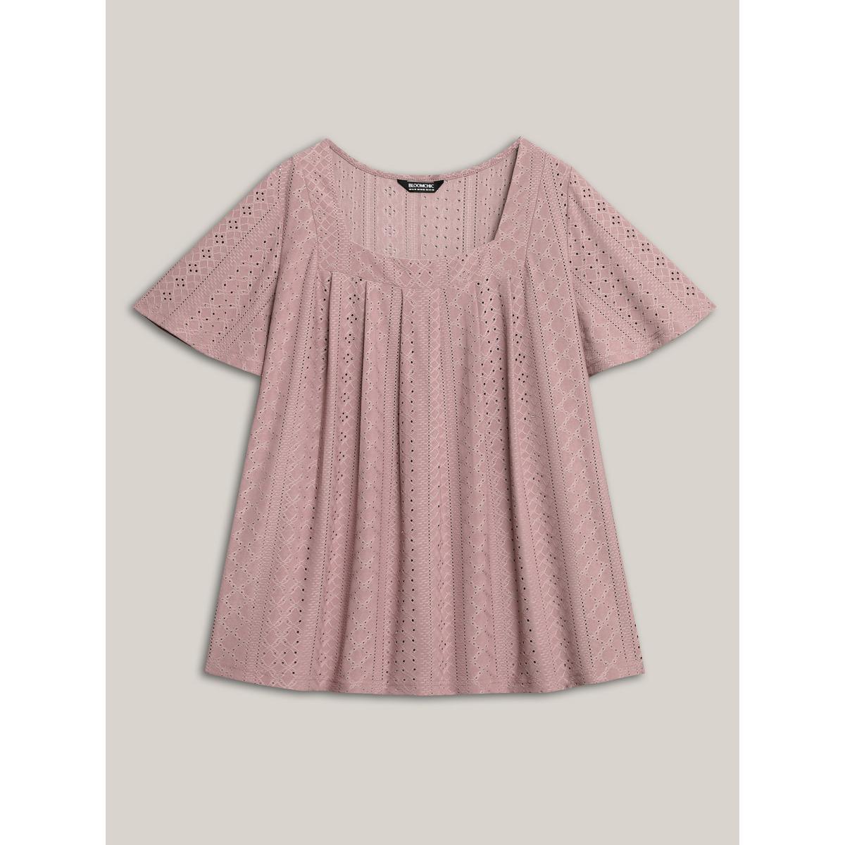Plus Size Textured Cut-Out Square Neck Shirt DustyPink Women Casual Texture Square Neck Everyday T-shirts BloomChic 28/5X Product Image