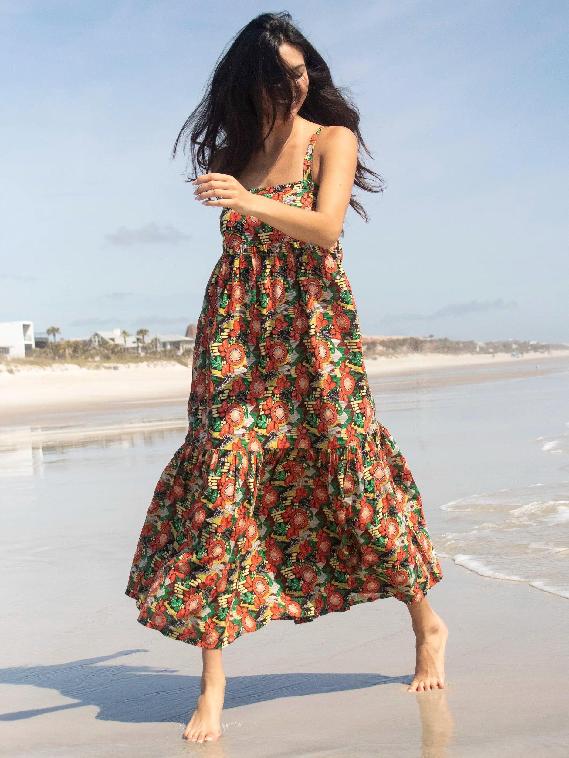 Mia Tie-Back Maxi Dress - Orange Floral Blooms Product Image