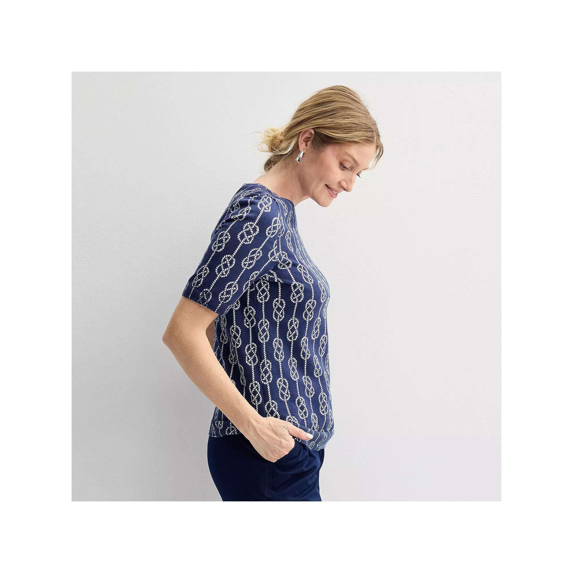 Women's Croft & Barrow® Printed Elbow Sleeve Pullover Top, Size: Medium, Blue Nautical Rope Product Image