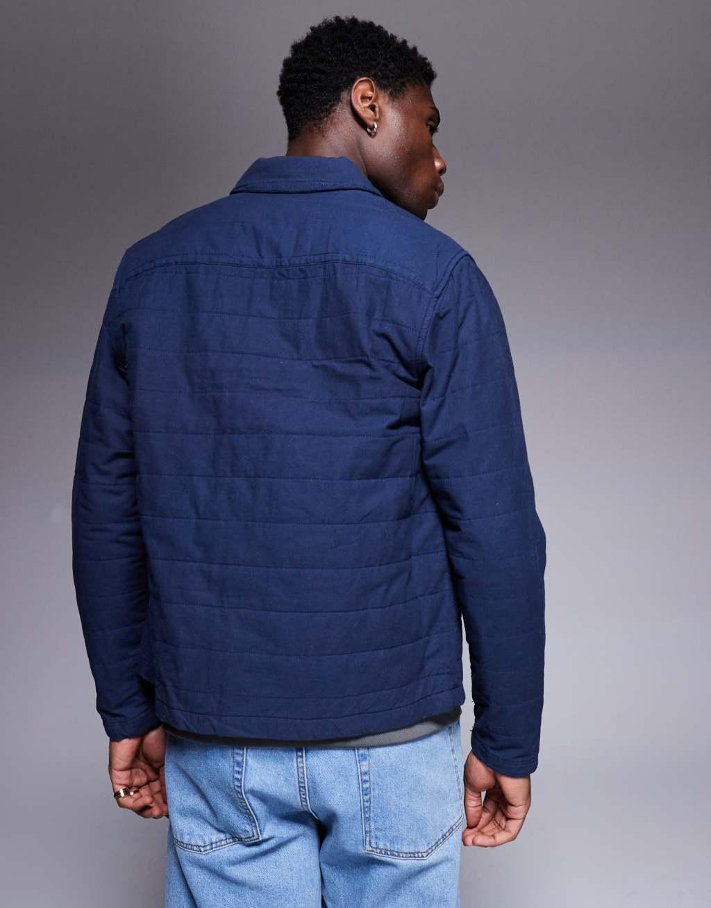 ASOS DESIGN boxy quilted overshirt in navy Product Image