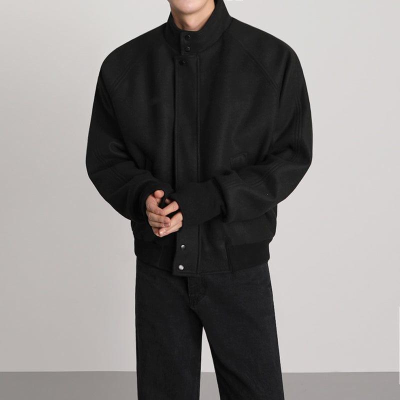 RT No. 6158 BLACK STAND COLLAR WOOLEN VARSITY JK Product Image