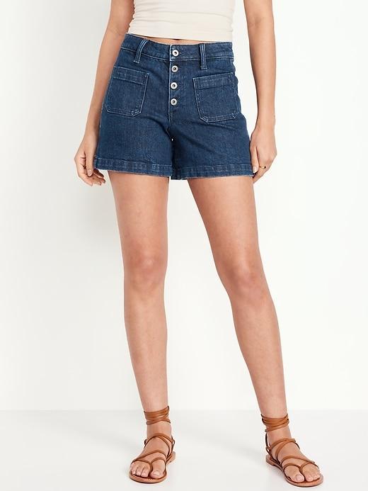 High-Waisted Jean Trouser Shorts -- 3-inch inseam Product Image