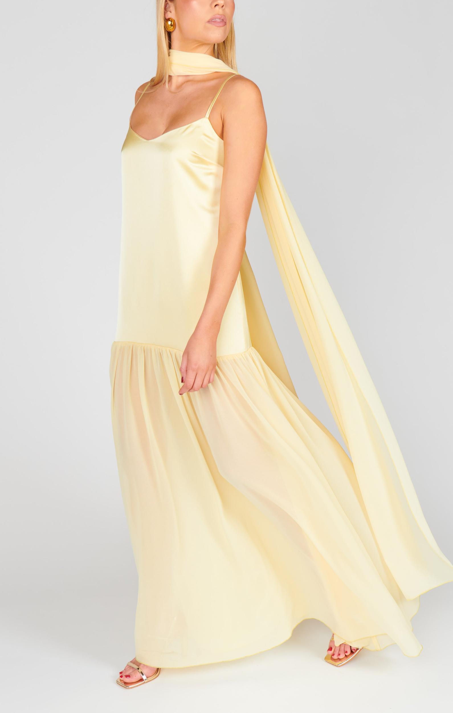 Dalia Maxi Dress ~ Pale Yellow Luxe Satin Product Image