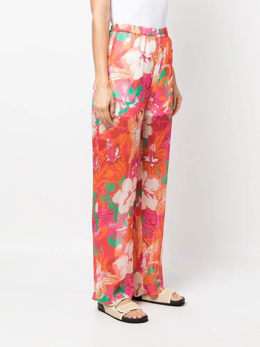MSGM Floral-print Wide Leg Trousers In Red Product Image