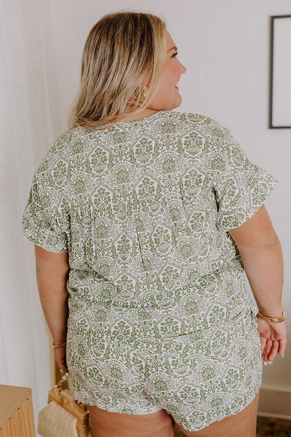 Mykonos Muse High Waist Linen-Blend Floral Shorts in Olive Curves Product Image