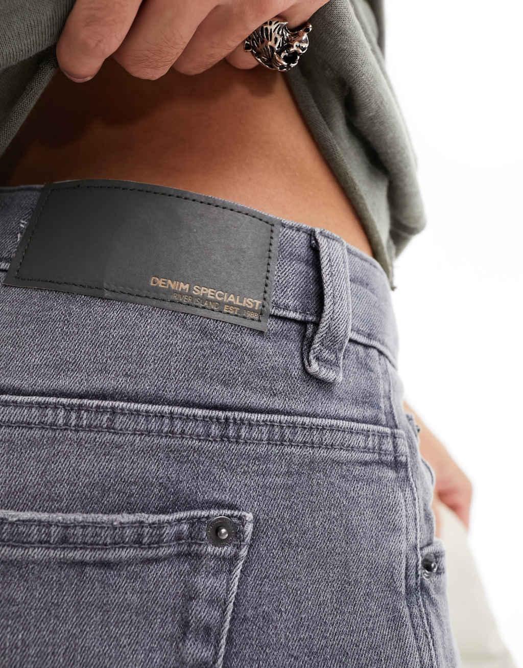 River Island slim fit jeans in light gray wash Product Image