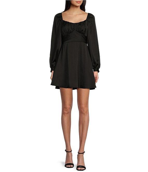 B. Darlin Satin Long Sleeve Tie Waist Mini Dress Product Image