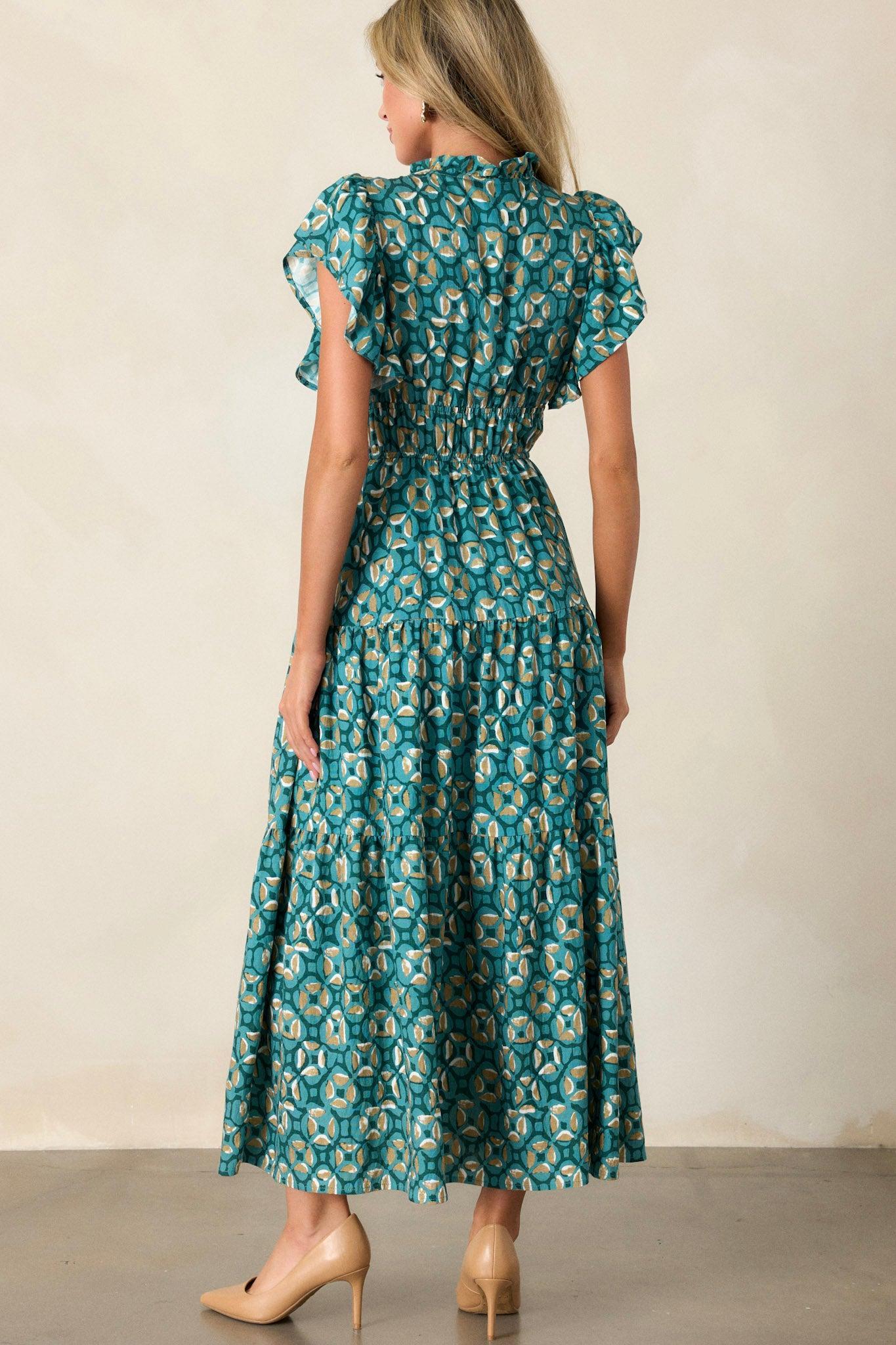 Vintage Vow Green Ruffle Sleeve Maxi Dress Product Image