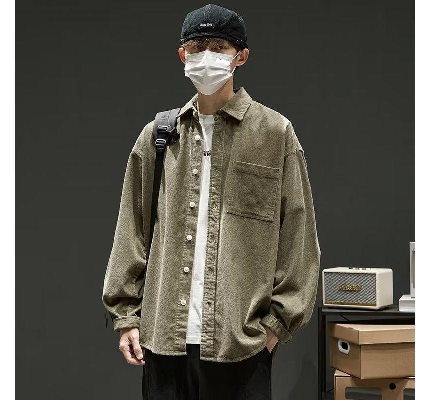 Washed Button-Up Shirt Jacket Product Image