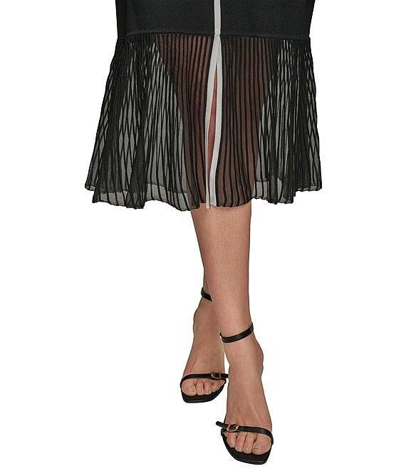 Donna Karan V-Neck Short Sleeve Contrast Trim Knit Midi Dress Product Image