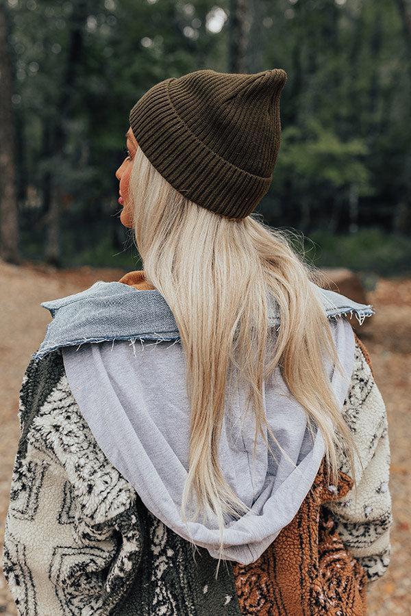 Fall Gratitude Fleece Lined Beanie In Olive Product Image