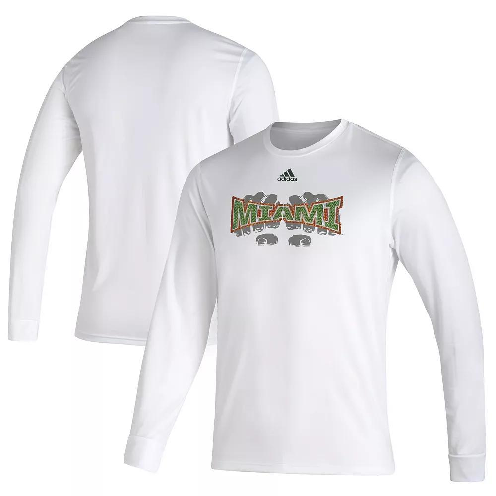 Mens adidas Miami Hurricanes Touchdown Ring Creator Long Sleeve T-Shirt Product Image