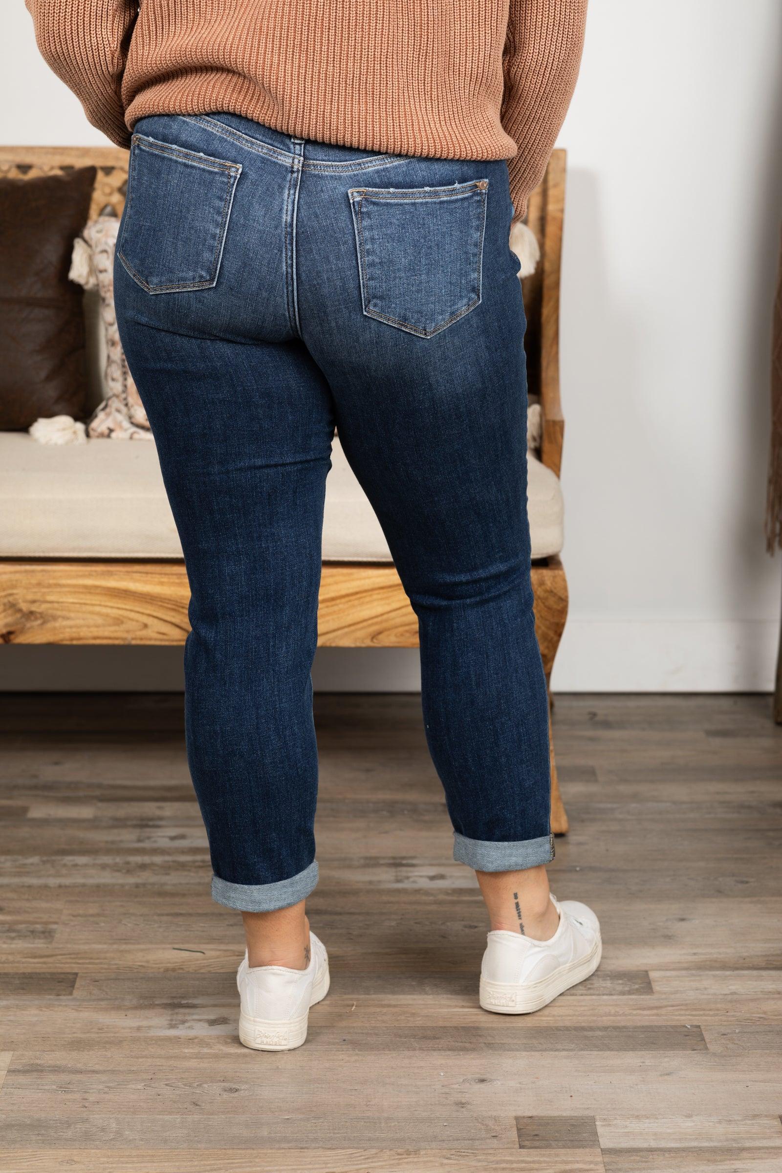 Judy Blue Core Mid Rise Cuffed Boyfriend Jeans Product Image